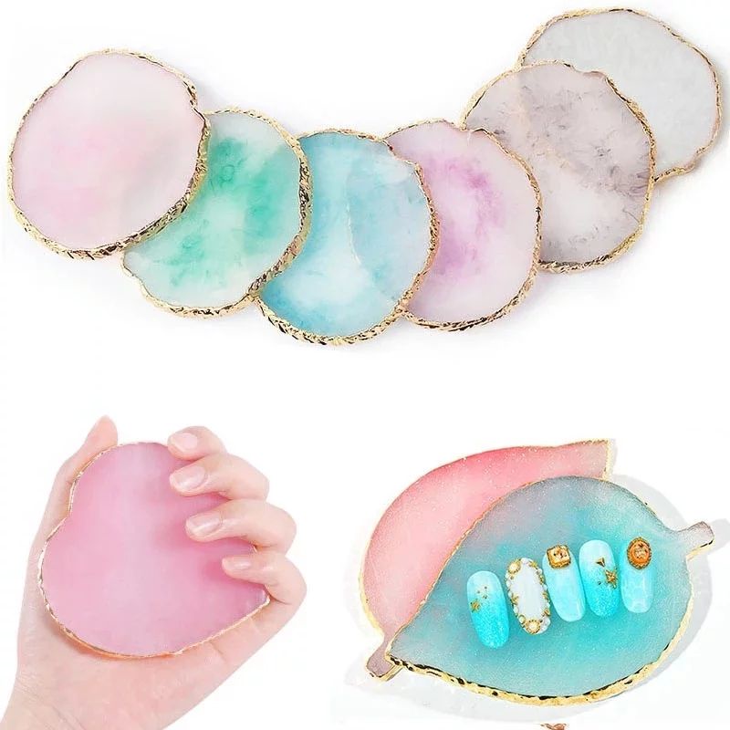 Palette Display Nail Art Akrilik Untuk Latihan Nail Art Bahan Resin Stone Palet Mixing Holder Color UV Gel Kuku Marble Crystal Painting Mixing Make up Foundation Spatula Tatakan