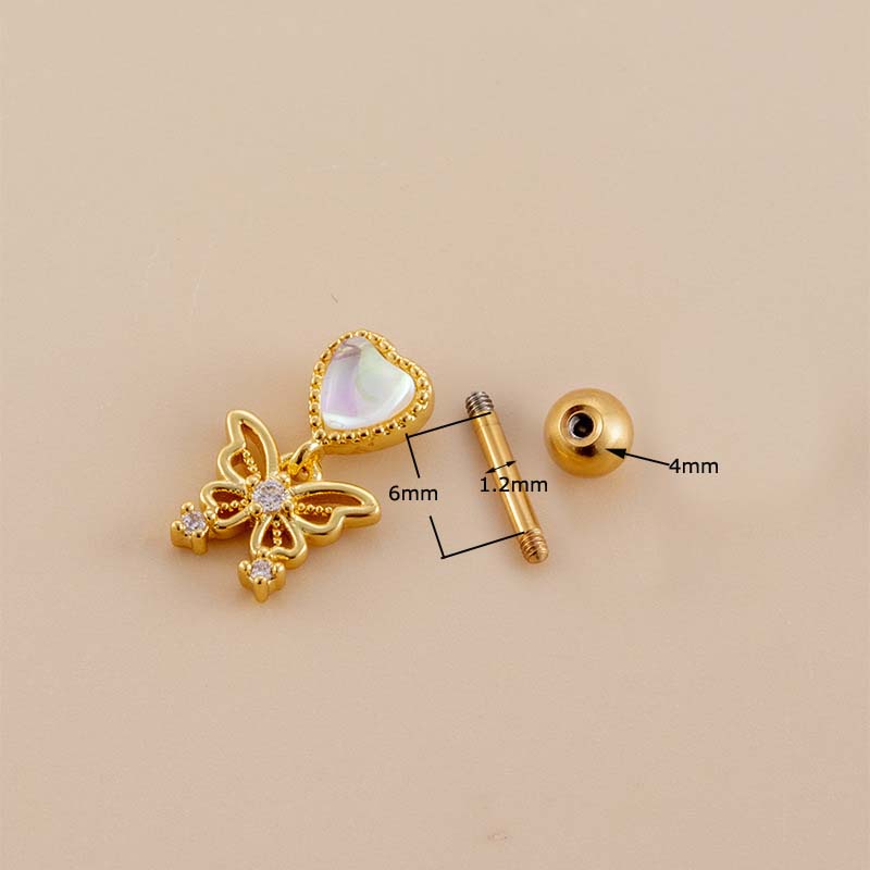 1pc 2023 Anting Tindik Tulang Rawan Telinga Desain Hati / Kupu-Kupu Bahan Stainless Steel 16Gauge