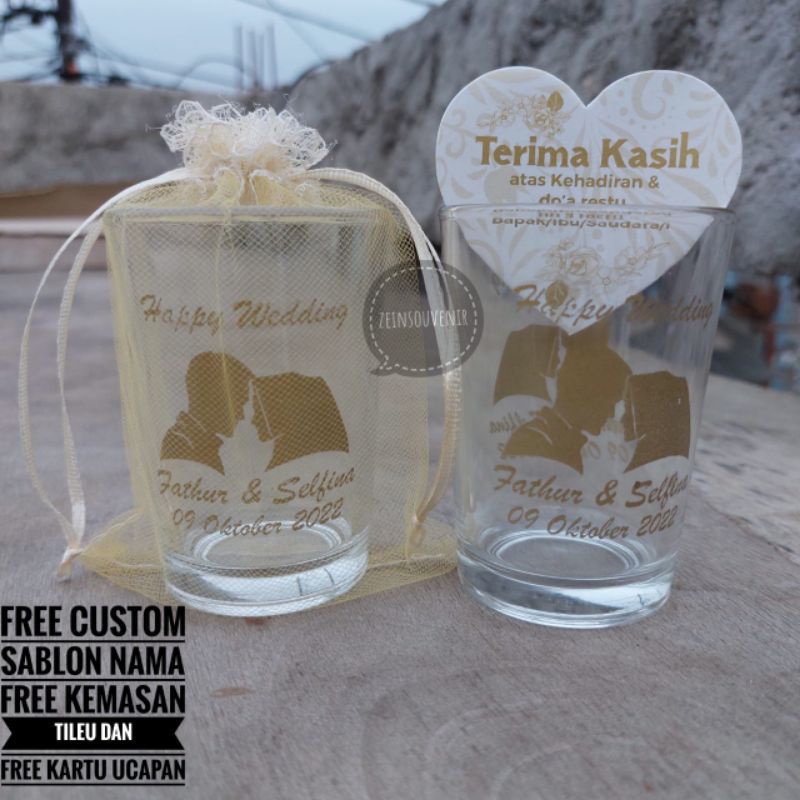 SOUVENIR GELAS SABLON NAMA - SOUVENIR NIKAH & SOUVENIR ACARA - SOUVENIR UMROH & HAJI