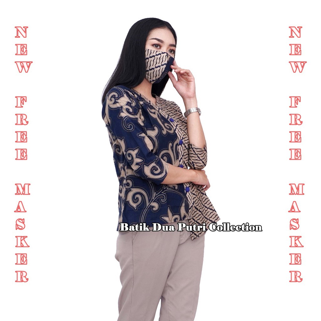 Batik Wanita Atasan Blouse Motif Kangkung Warna NAVI 2 varian