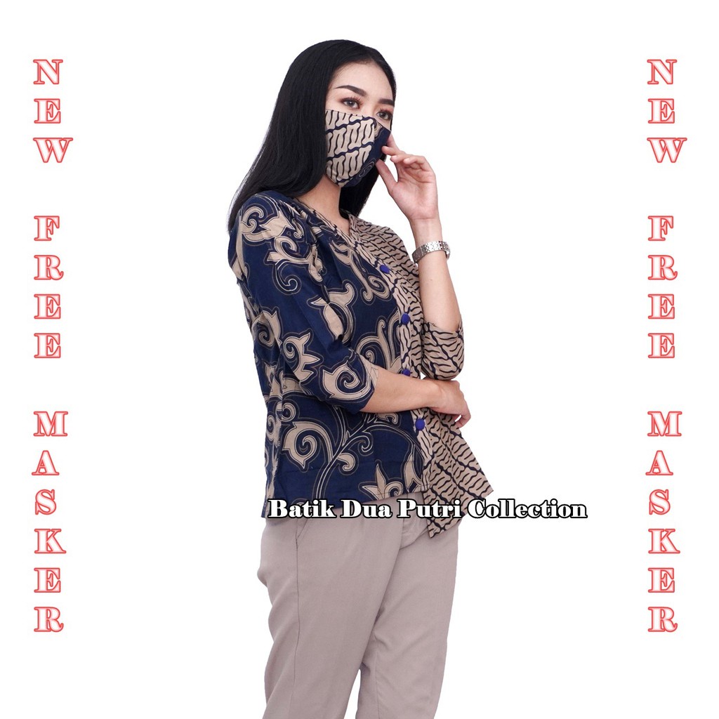 Batik Wanita Atasan Blouse Motif Kangkung Warna NAVI 2 varian