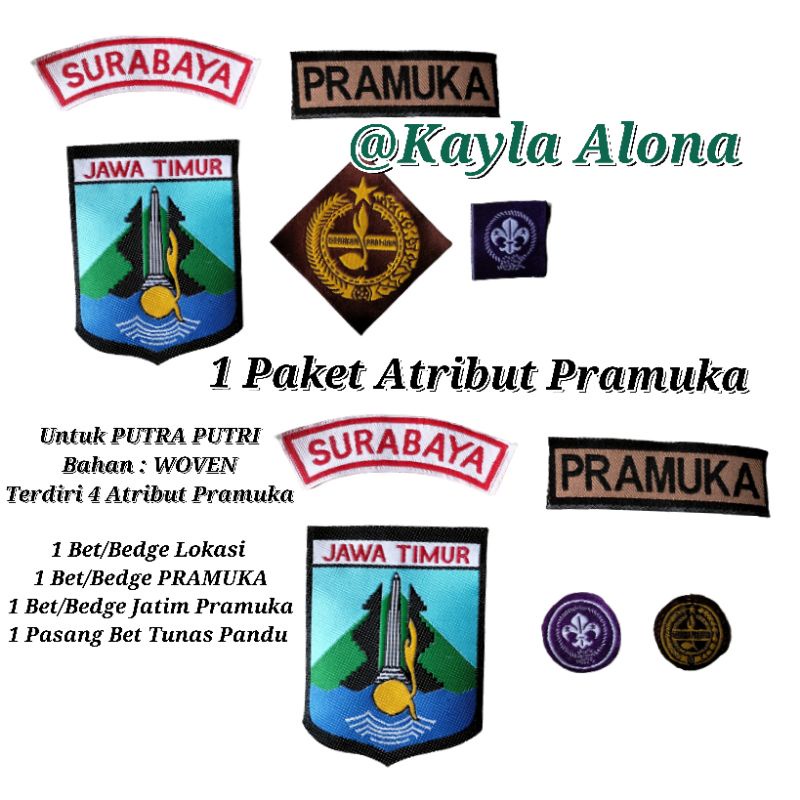 (1Paket isi 4 Bet) BET  / BADGE PROV.JATIM + LOKASI + TUNAS PANDU PRAMUKA ( WOVEN )