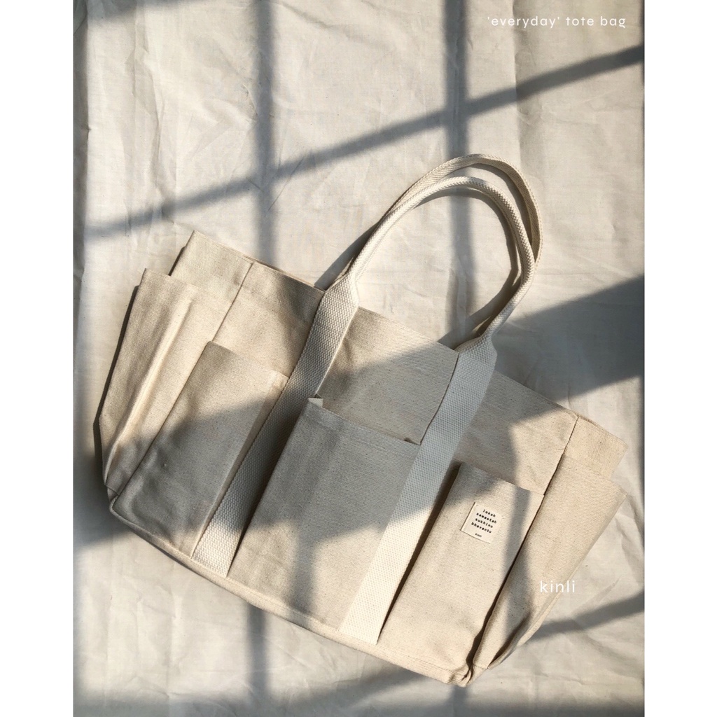 bolsa oversized canvas everyday tote bag with pockets multifunctional tas kanvas