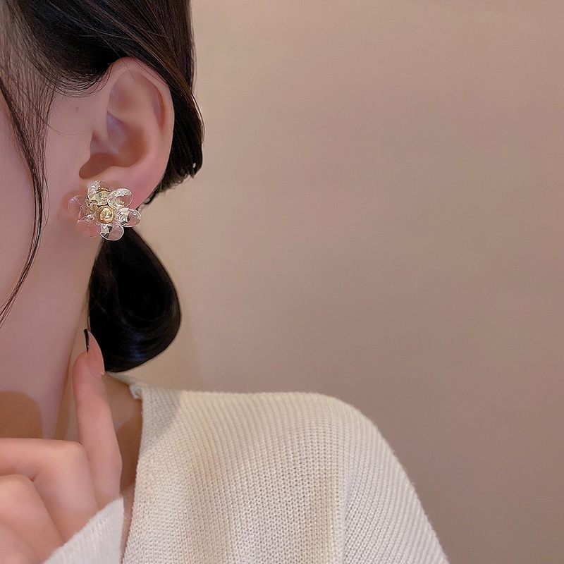 Anting Tusuk Sterling silver 925 Desain Bunga Hias Kristal Berlian Imitasi Mewah Untuk Wanita