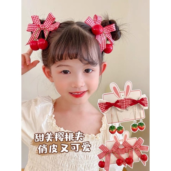 Delunashop_Acc Jepit Rambut Anak Model Pita Hairpin Rambut Cewek HairClips Perempuan Bisa COD motif renda yg cantik Dan unik harga per 1 pasang isi 2 pcs motif strawberry
