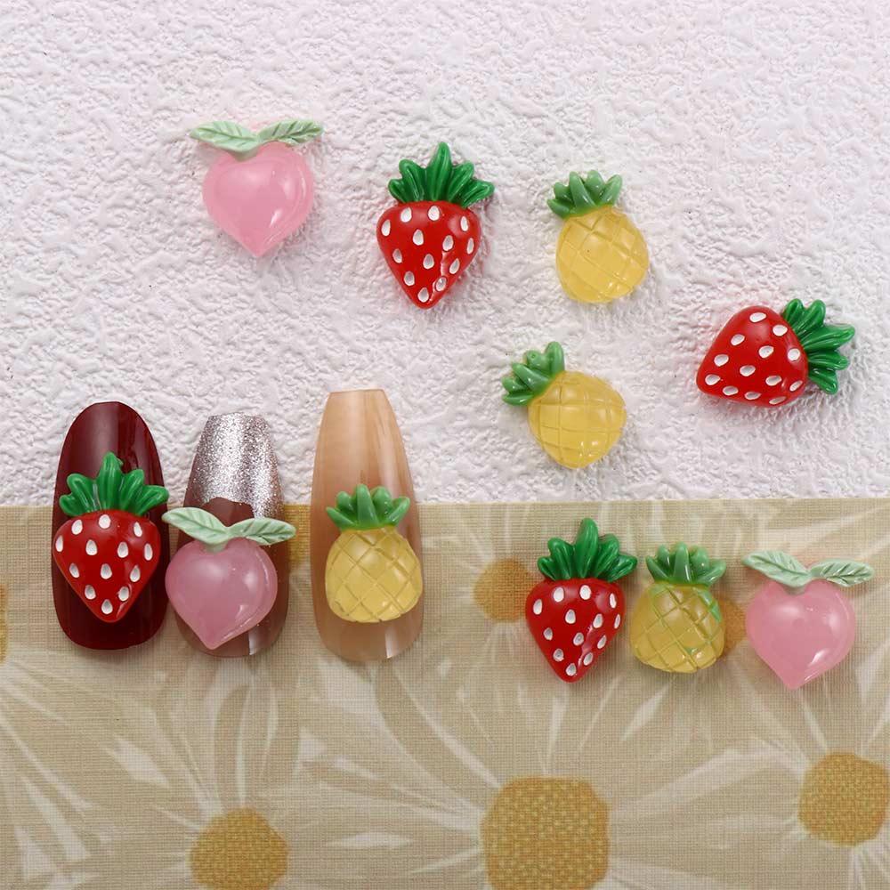 AUGUSTINA Pesona Buah Kuku Agustina Resin Kawaii Strawberry Peach Nanas Manicuring Gems Hiasan Kuku