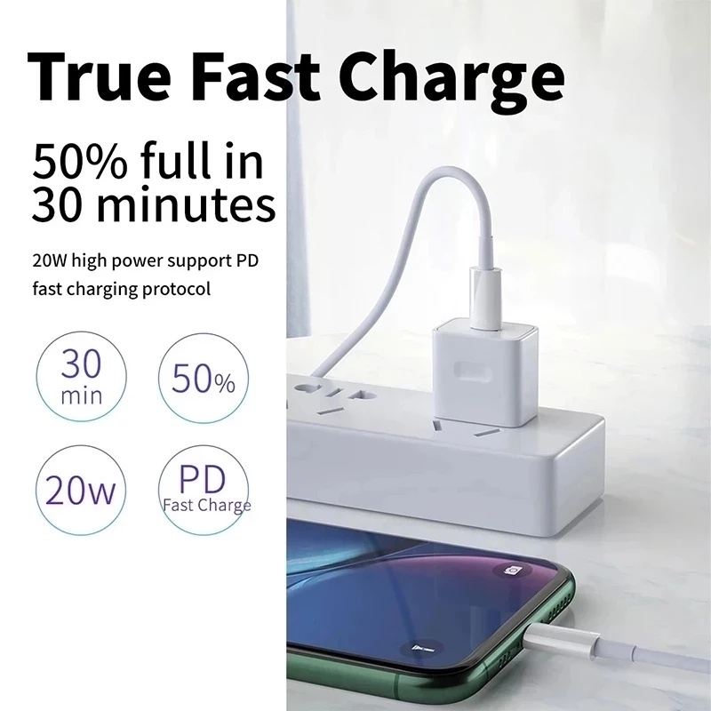 Kabel Data Charger USB Tipe C 20W Fast Charging Untuk IPhone 11 12 13 Pro Max XR XS SE 2022 Mini 8 Plus