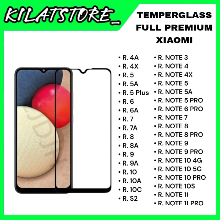 Tempered Glass Full Glue Full Screen for Xiaomi + Packing Kardus dan Tisu