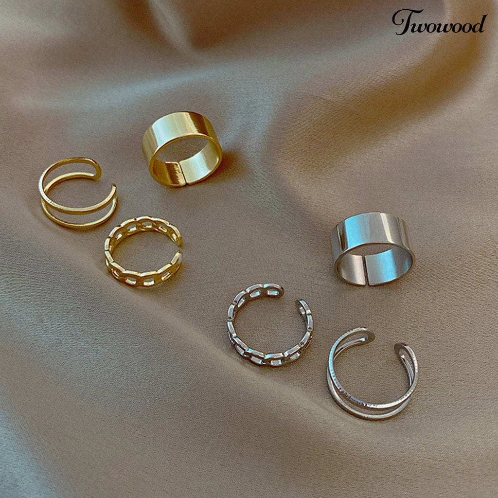 3pcs / Set Cincin Model Terbuka Bahan Alloy Gaya Punk Hip Hop Retro Adjustable Untuk Wanita