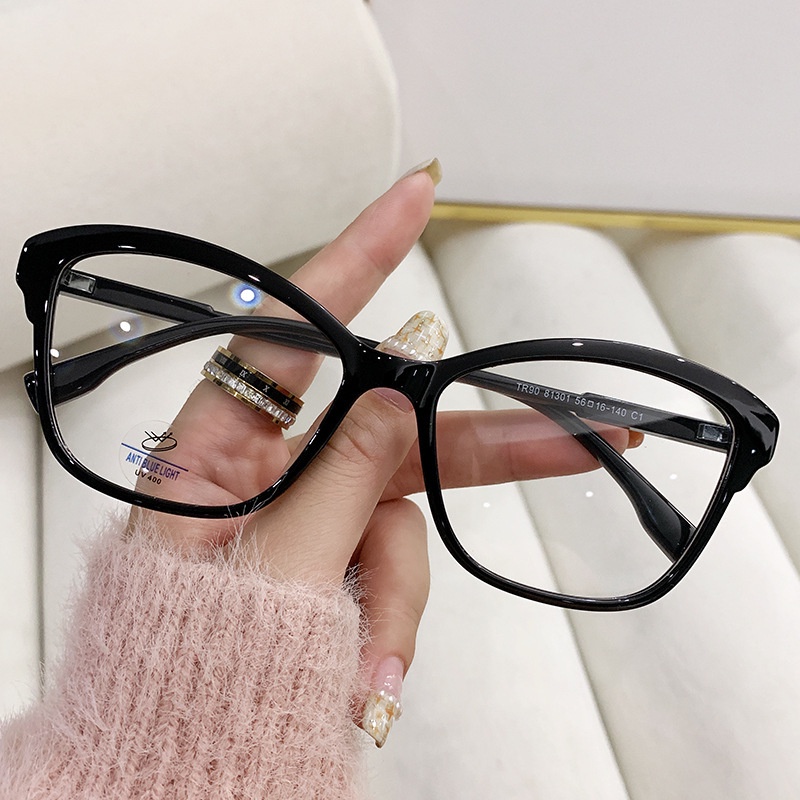 Tr90 Kacamata Cat Eye Lensa Flat Anti Sinar Biru Frame Metal Gaya Retro