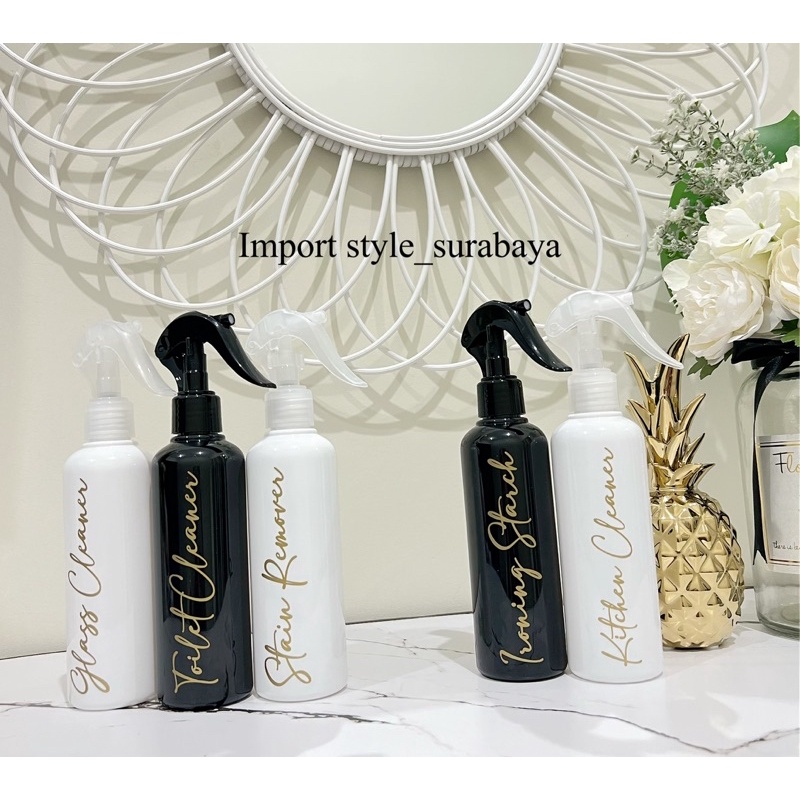 botol SPRAY HITAM / PUTIH GLOSSY 250ml GOLD CHIC . aesthetic bottle refill organizer laundry room estetik