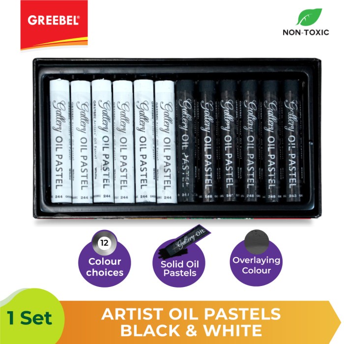 Artis Oil Pastel Greebel Gallery Artists Black &amp; White 12pcs - Premium