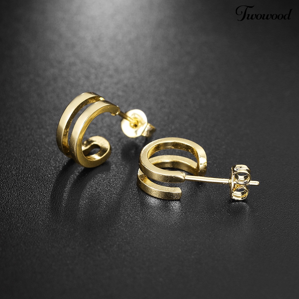 2pcs Anting Stud Berlian Imitasi Lapisan Ganda Untuk Wanita