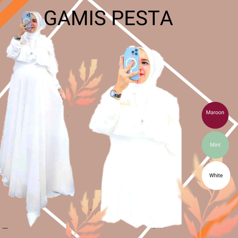 Baju Gamis adikta dress Pesta Mewah Elegan Gamis Putih Ceruty Babydoll Premium