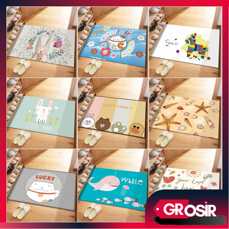 Grosir - H1047 Keset Karakter 60x40cm / Alas Kaki Anti Slip / Keset Kaki Kamar / Keset Kaki Dapur / Dekorasi Lantai