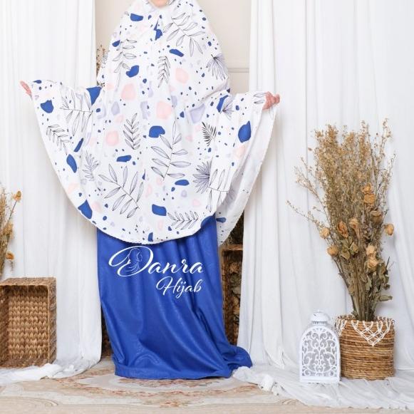 New Mukena Zafira 02 Biru Putih Shabby Chic Katun Adem Danra Hijab