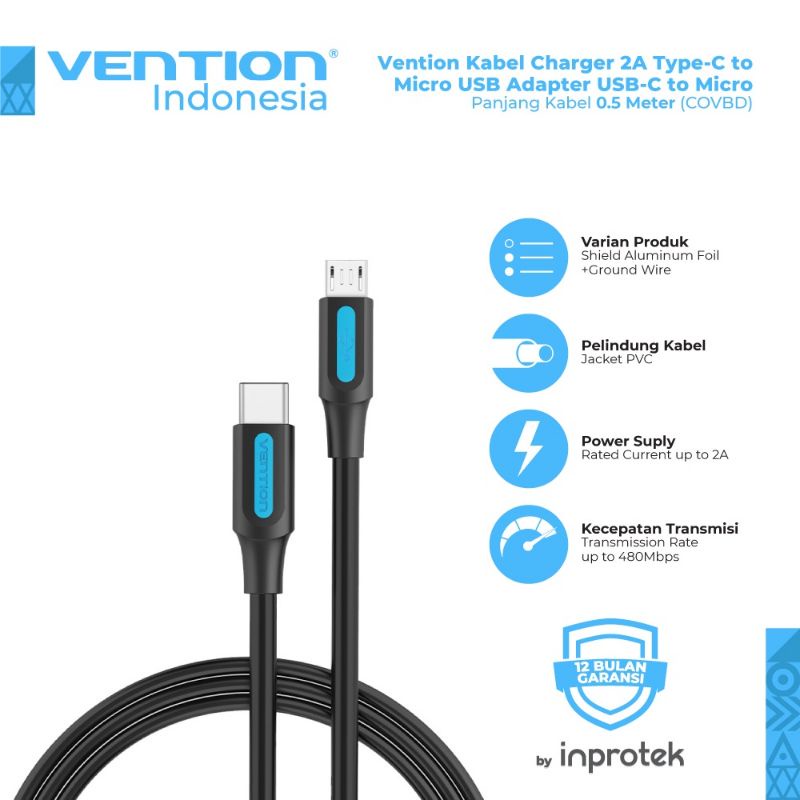 Vention Kabel Charger 2A Type-C to Micro USB Adapter USB-C to Micro