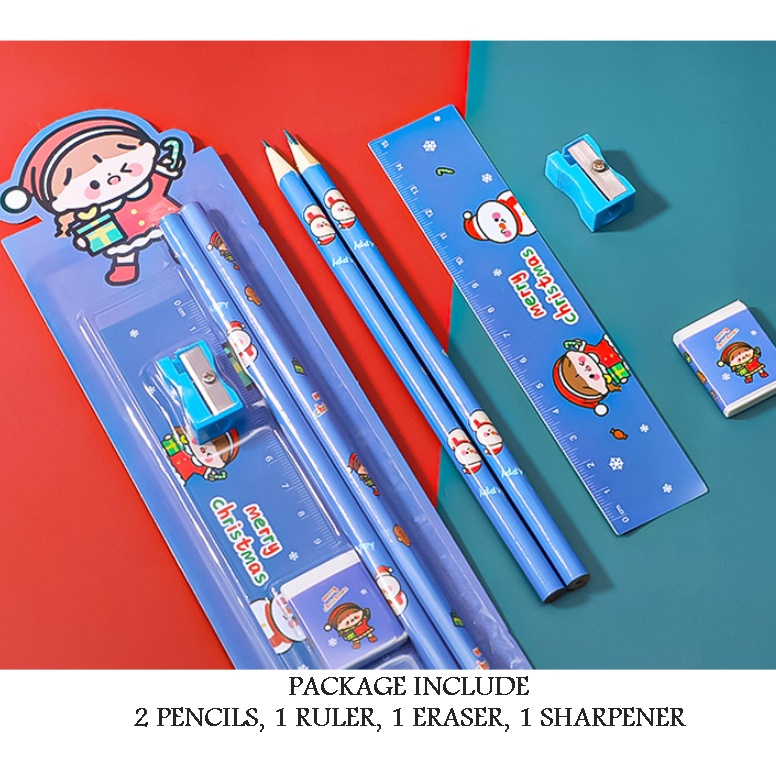 [ORGM] *NATAL* Alat Tulis Perlengkapan Sekolah Stationery Set Seri Natal Paket 5pc Souvenir