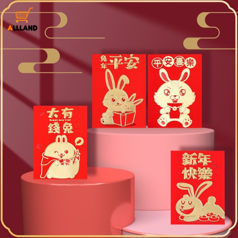 6pcs / Set Amplop Angpao Motif Kartun Kelinci Warna Merah Untuk Tahun Baru Cina / Imlek