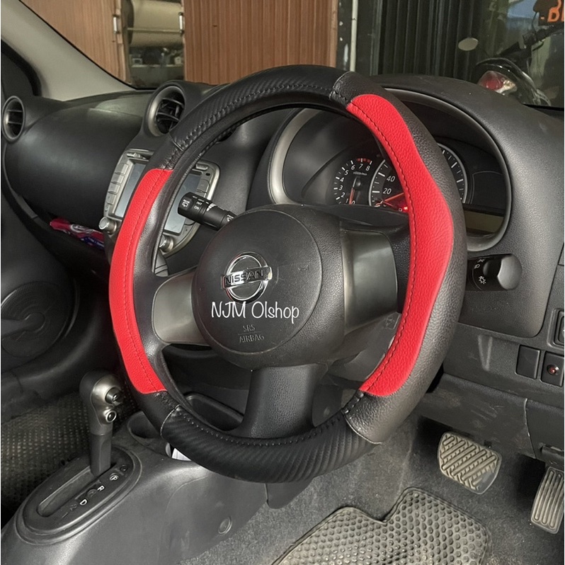 Sarung stir mobil - cover stir mobil asli MBTech mix Karbon - Universal - Dominan Hitam