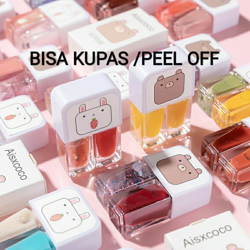 Kutek 2IN1 Aixscoco 1 Pasang Kutek Peel Off D01-D49 Halal Muslimah Bisa Dikupas