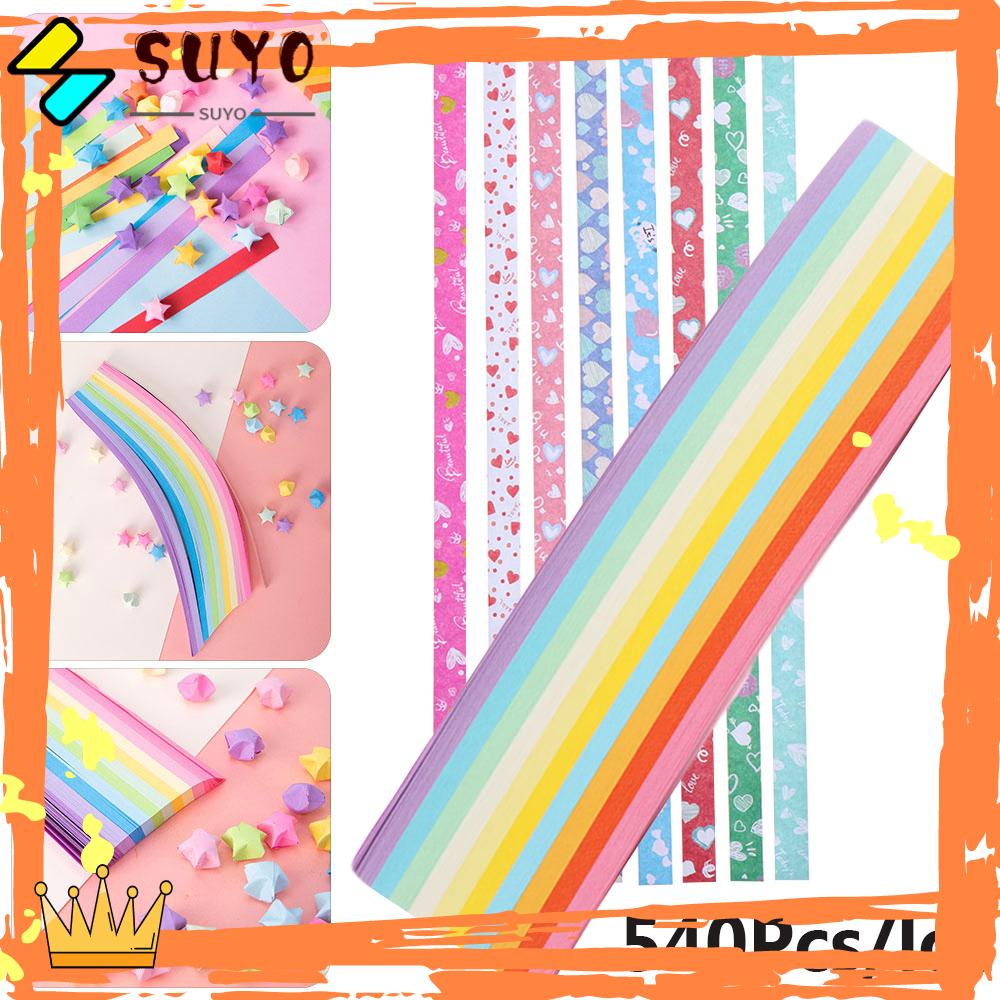 Suyo 540pcs / lot Strip Kertas Origami Satu Sisi Warna Campur Untuk Dekorasi Rumah DIY