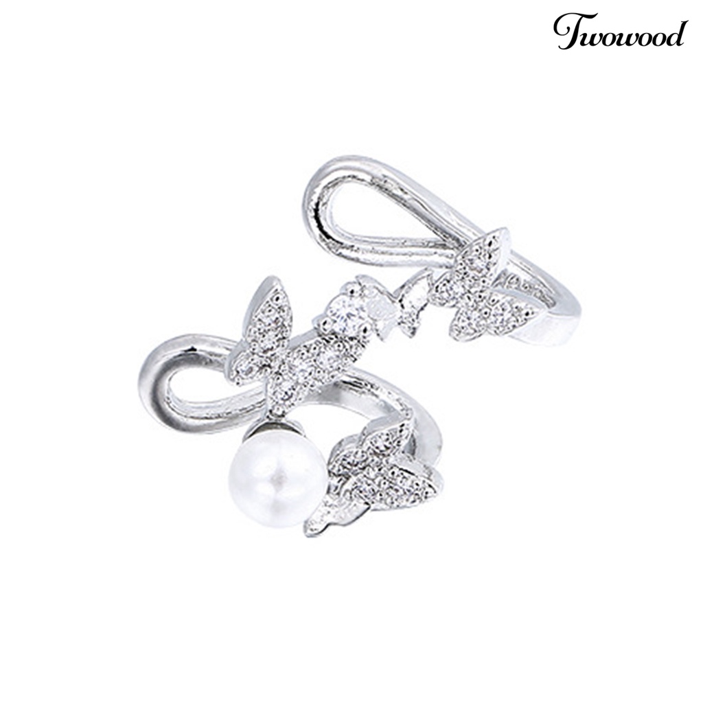 1 Pc Anting Klip Bentuk Kupu-Kupu Aksen Mutiara Tiruan Bahan Cubic Zirconia Untuk Wanita