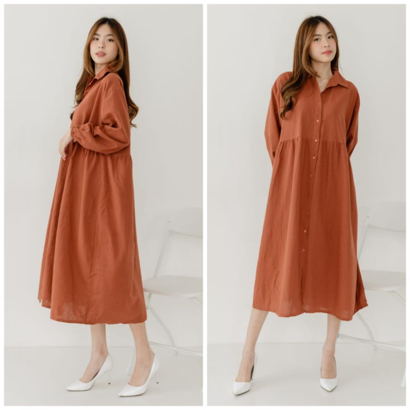 ⚡️CLEARANCE SALE ♡ PREMIUM ♡ ORIGINAL ! ANGGITA BIG SIZE JUMBO LONG SLEEVE COLLAR BUTTON  MIDI DRESS ( BUSUI, HIJAB &amp; BUMIL FRIENDLY )