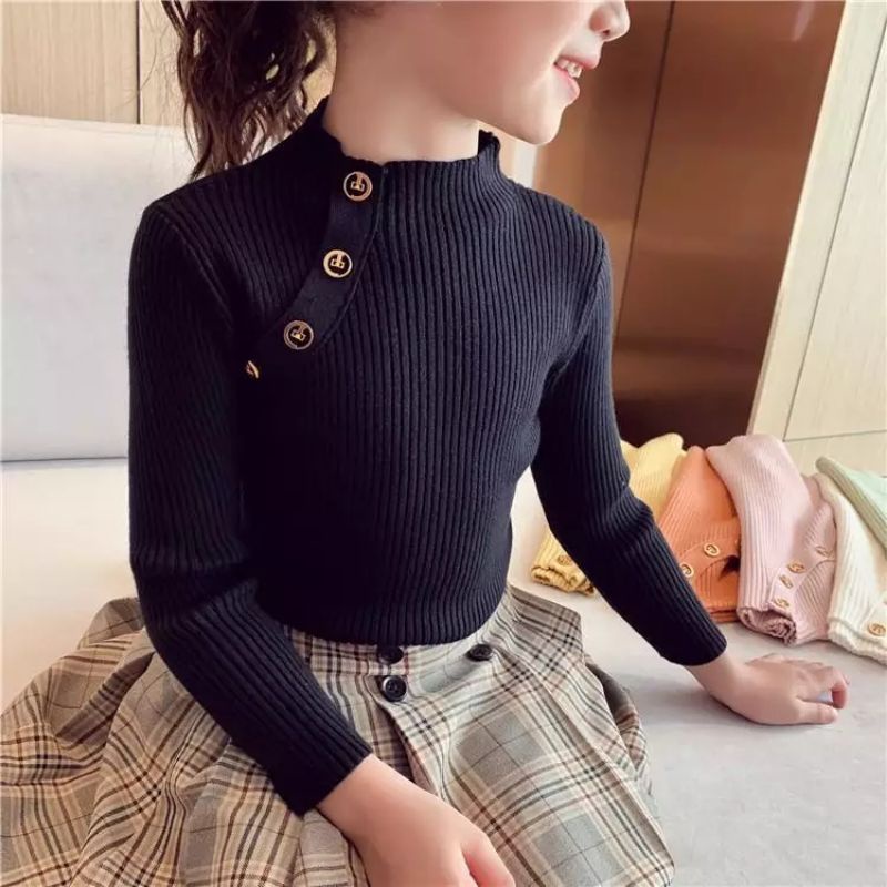 Baju Rajut Anak Turtleneck baris kancing - Sweater Anak - Cardigan Anak Korean Style