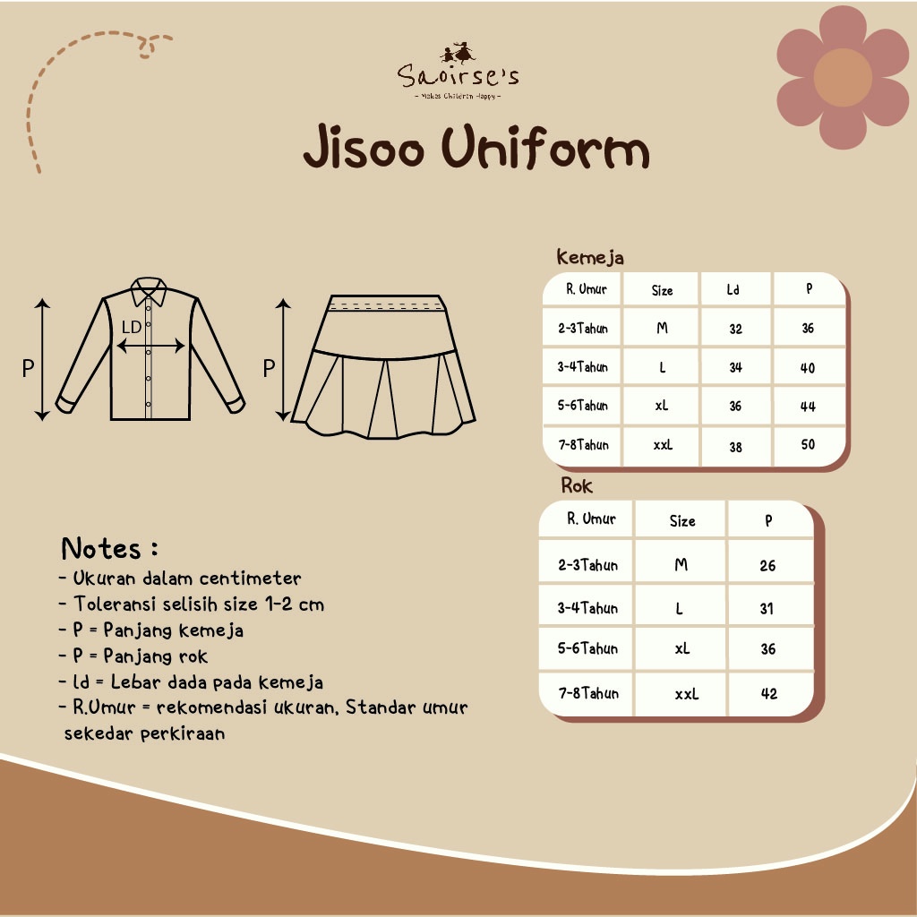 Saoirse's Jisoo Uniform 2 - Seragam anak perempuan laki-laki balita PAUD TK premium