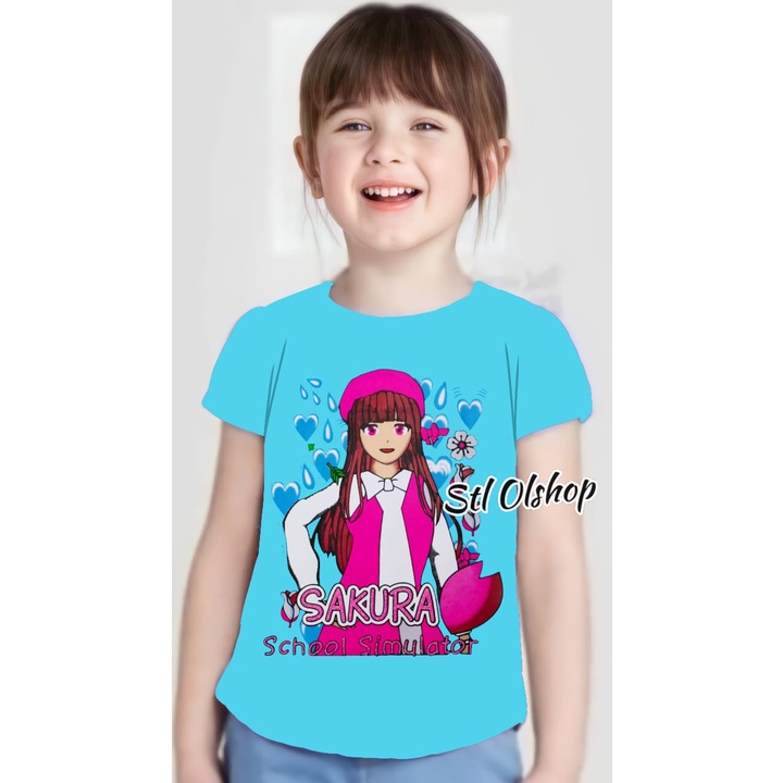 Kaos atasan sakura topi anak perempuan | Kaos lengan pendek | Sakura School | 1-10 Tahun