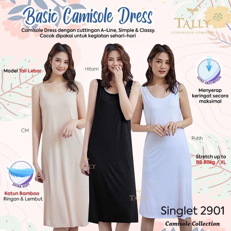 TALLY SINGLET TANK TOP PANJANG (DRESS) 2901 I FREE SIZE (FIT TO XL) I BAHAN LENZING MODAL