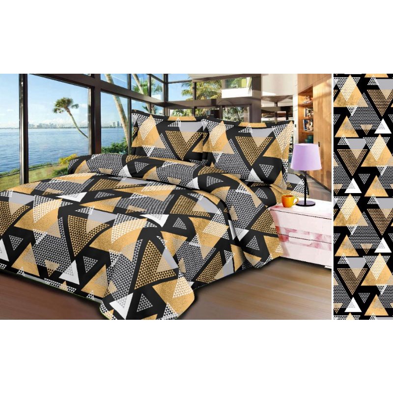 sprei aesthetic kotak hitam 120x200 160x200 180x200 murah premium/seprei kotak kotak emily aesthetic no1 no2 no3/bisa cod/seprai homemade 180x200 160x200 120x200 set sarung bantal dan guling-Zig Zag Gold