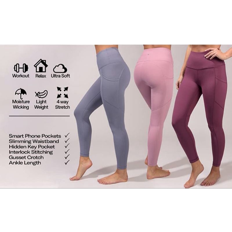 Legging 90Degree  + Pocket Reflex Women Power Flex Olah Raga Gym Ankle Pants  Ori
