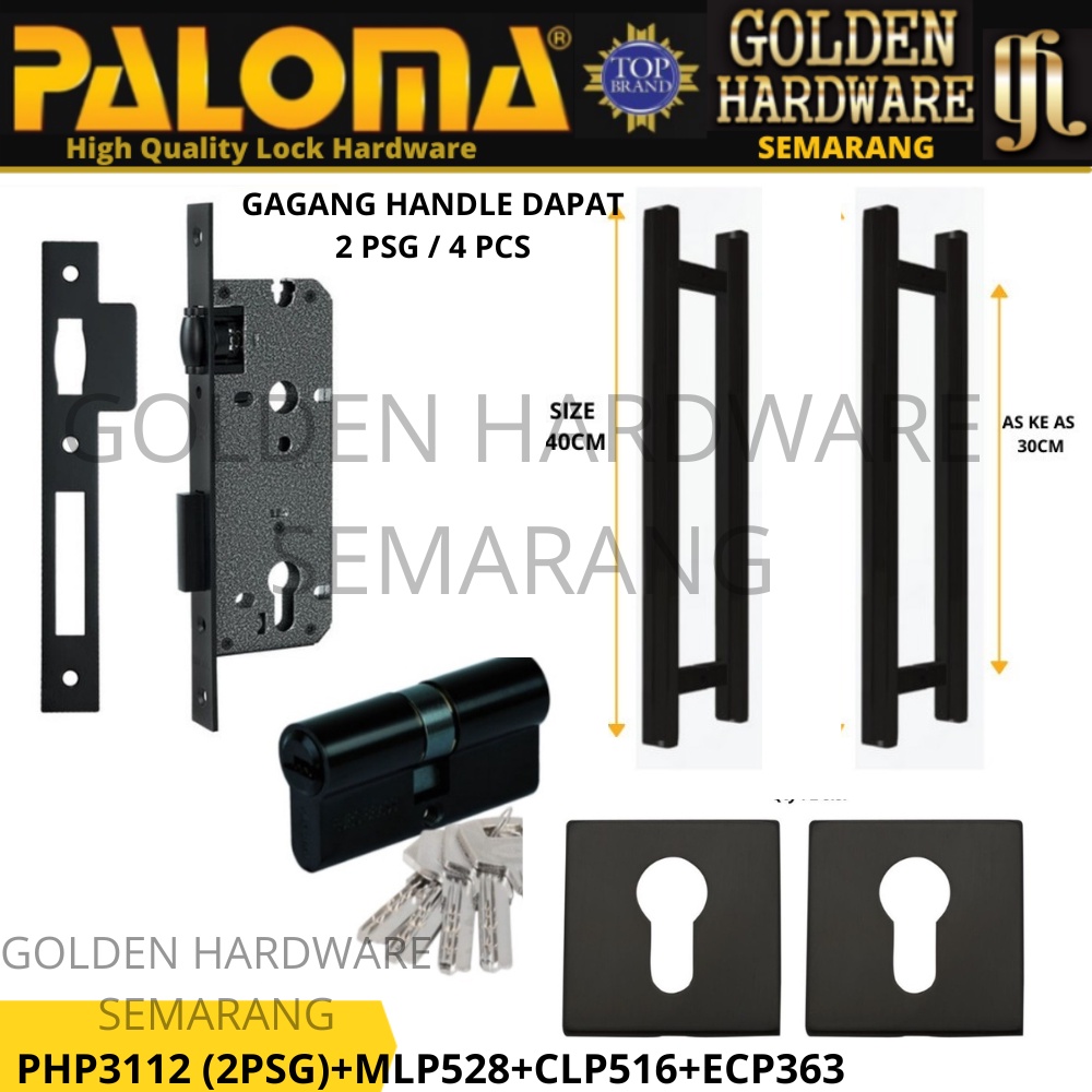 PALOMA HANDLE PINTU DUA TARIKAN GAGANG KUNCI PINTU SET KOMPLIT BLACK
