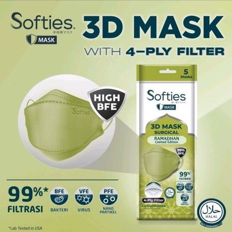 Masker SOFTIES 3D isi 5 mask Surgical KF94 kemasan 4 ply soft (no.255)