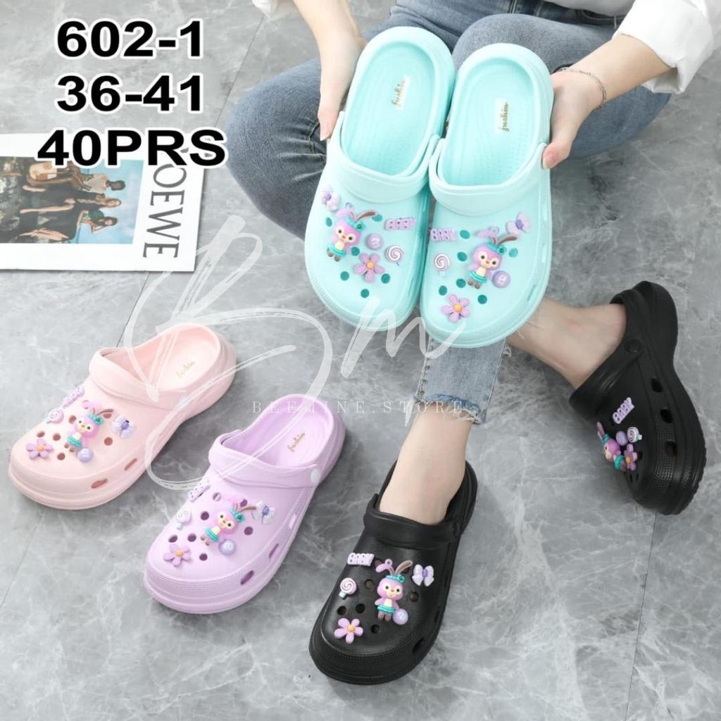 Sandal wanita classic Bae Clog platform Jibbitz / Sandal Fashion Wanita Mode Bae Clog Jibbitz Ballerina Rabbit 602-1