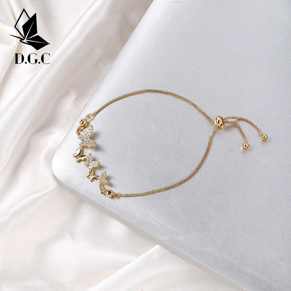 D.G.C✨Gelang Serut Titanium Wanita Lapis Emas Korean Style Cantik Berlian Kupu Aksesoris Cewek Perhiasan Murah D818-2