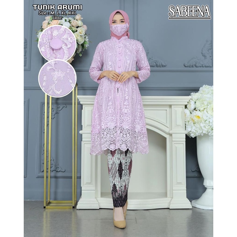 SABEENA - Kebaya Modreen Tunik Brokat Busui Set Rok Plisket Kabaya Wisuda Kebaya Pesta Tebaru Di Pakaian Tradisional