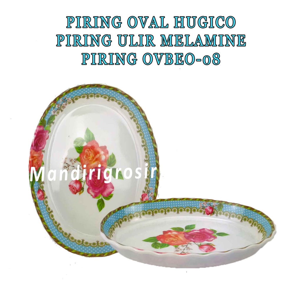 Piring Ulir Melamine * Piring Oval Hugico * Piring Motif Bunga * Ovbeo-08