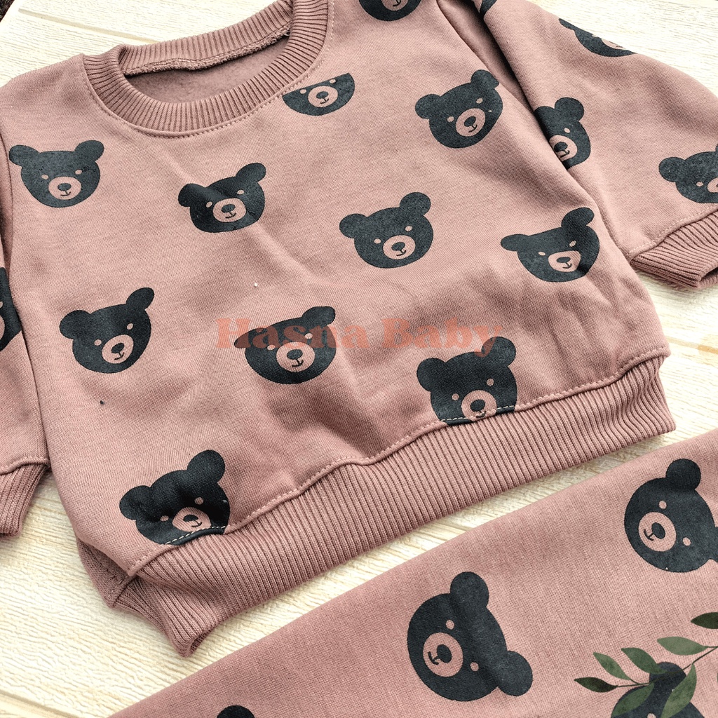 Setelan Baju Bayi Jogger 3-12 bulan Motif Beruang Lucu Kekinian - Juragan Lebak