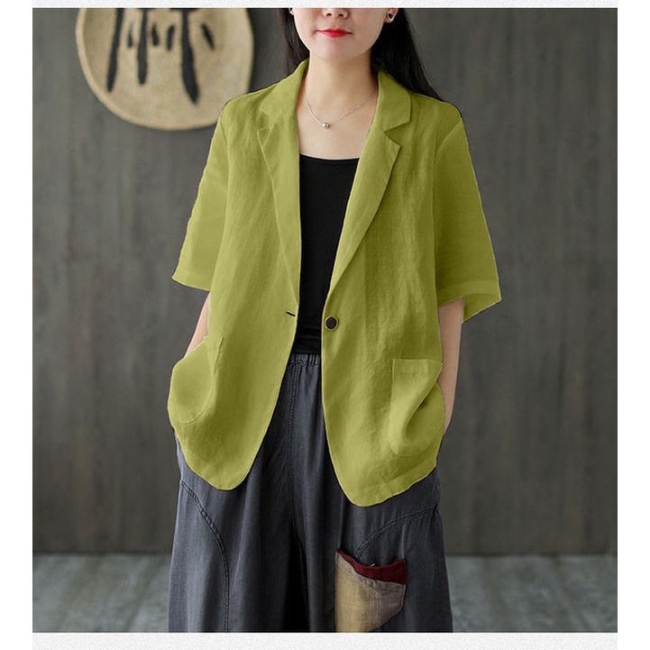 Blazer Linen Premium Korean Style Atasan Wanita Blezer Blouse Kekinian