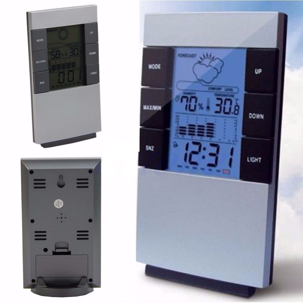 Weather Station Humidity Temperature Alarm Desk Clock Jam Alarm - 3210 - Silver - OMHR5SSV