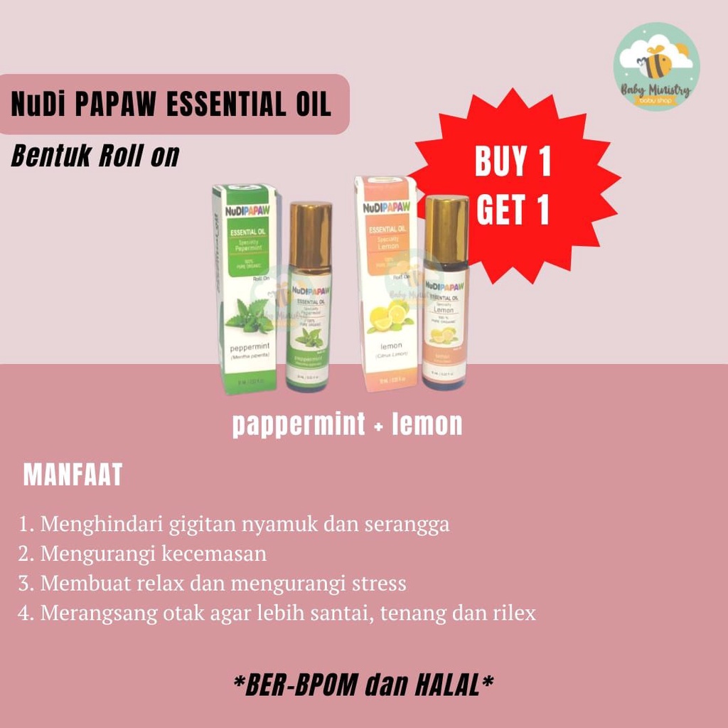 (BUY 1 GET 1) NudiPapaw Essential Oil Roll On Peppermint - Lavender - Lemon / essential oil / oil anti serangga / freshcare