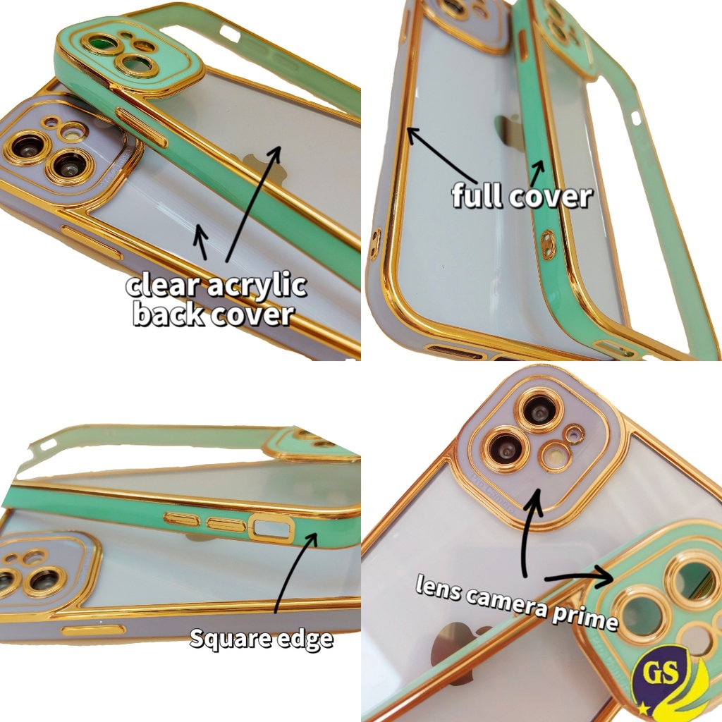 (1) Case IPHONE X XR XS MAX iPhone 11 11 Pro 11 PRO MAX PREMIUM BIG EYES MACARON CHROME TRANSPARANT SQUARE GOLD PLATING CAMPRO HYBIRD PROTECTION CAMERA PELINDUNG CAMERA