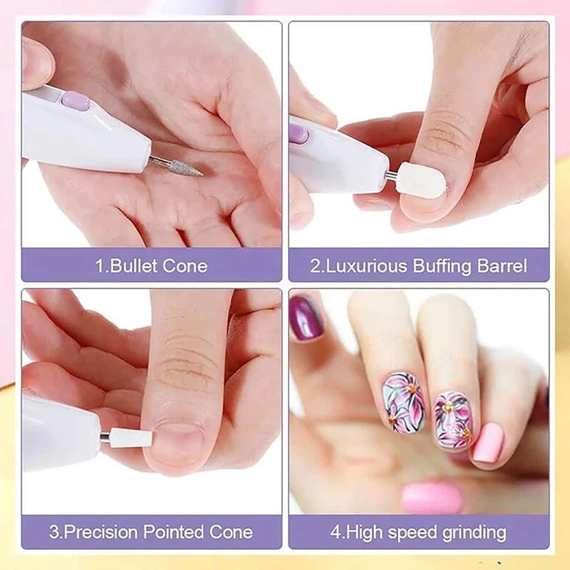 5in1 Electric Nail Polisher Portable Drill Grinding Alat Pengikir Kuku set Menicure Pedicure Kikir Kuku Dengan Lampu LED