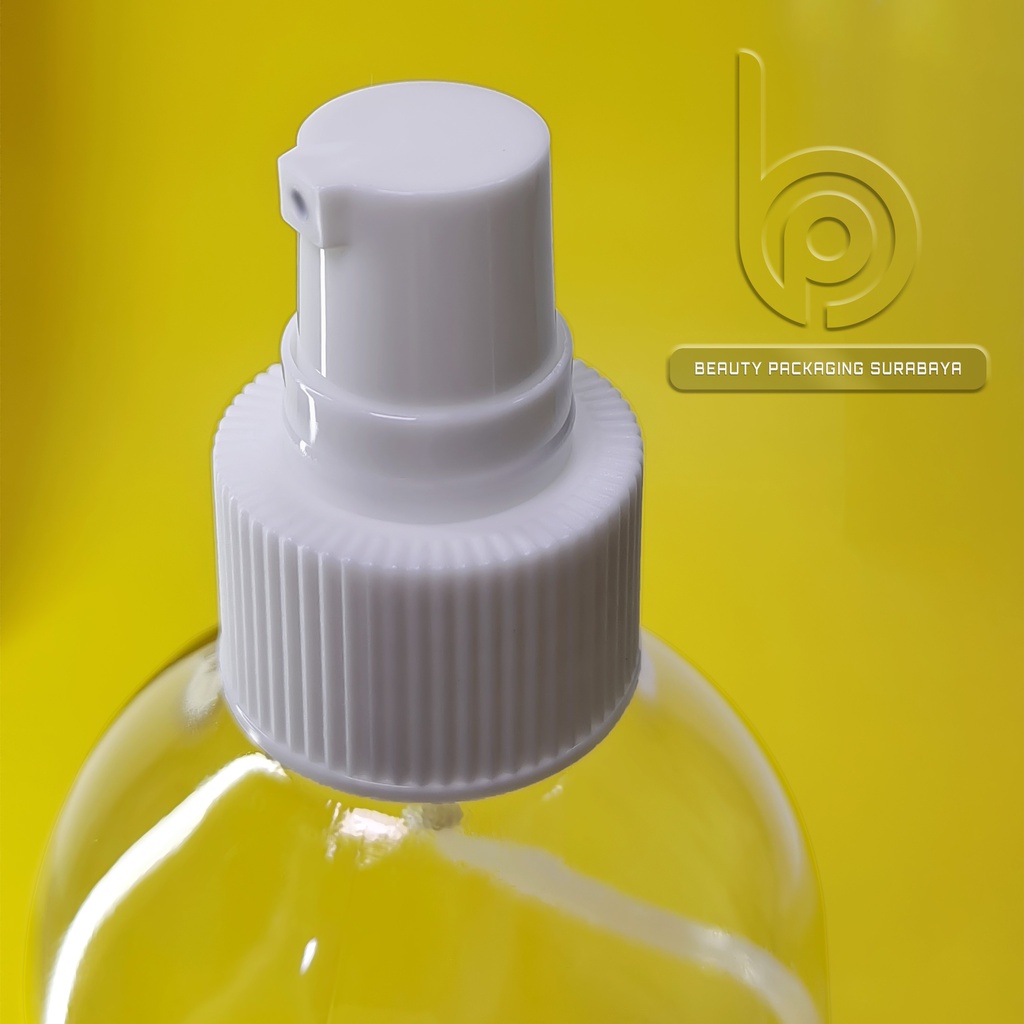 Botol plastik 250ml Oval bening tutup pump treatment HC putih