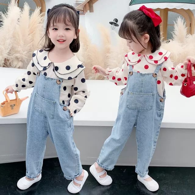 D184 - Setelan Jeans Overall Anak Perempuan / Baju Kodok Import Anak Cewek / Setelan Jumpsuit Jeans 