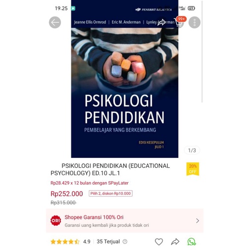 

BUKU PSIKOLOGI PENDIDIKAN (EDUCATIONAL PSYCHOLOGY) ED.10 JL.1 (DIJUAL RUGI AJA KARENA SALAH BELI BUKU) BUKU MASIH SEGEL