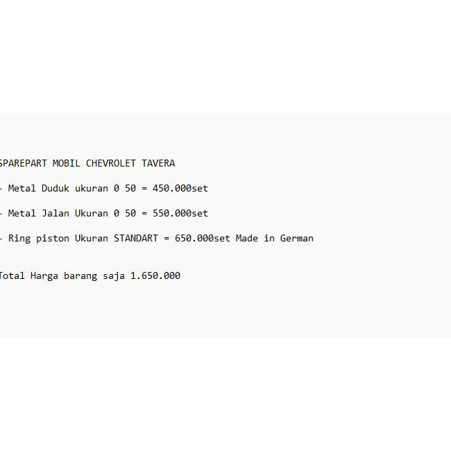 REQUEST PEMBELIAN SPAREPART MOBIL CHEVROLET TAVERA